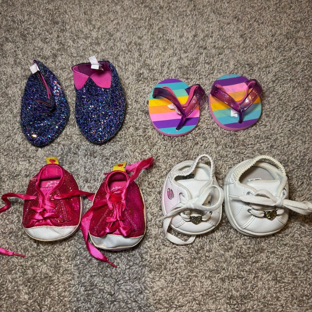 Build A Bear Shoes Lot of 4 Pairs Sneakers Sandals Boots Cute Girly Outfit Sets